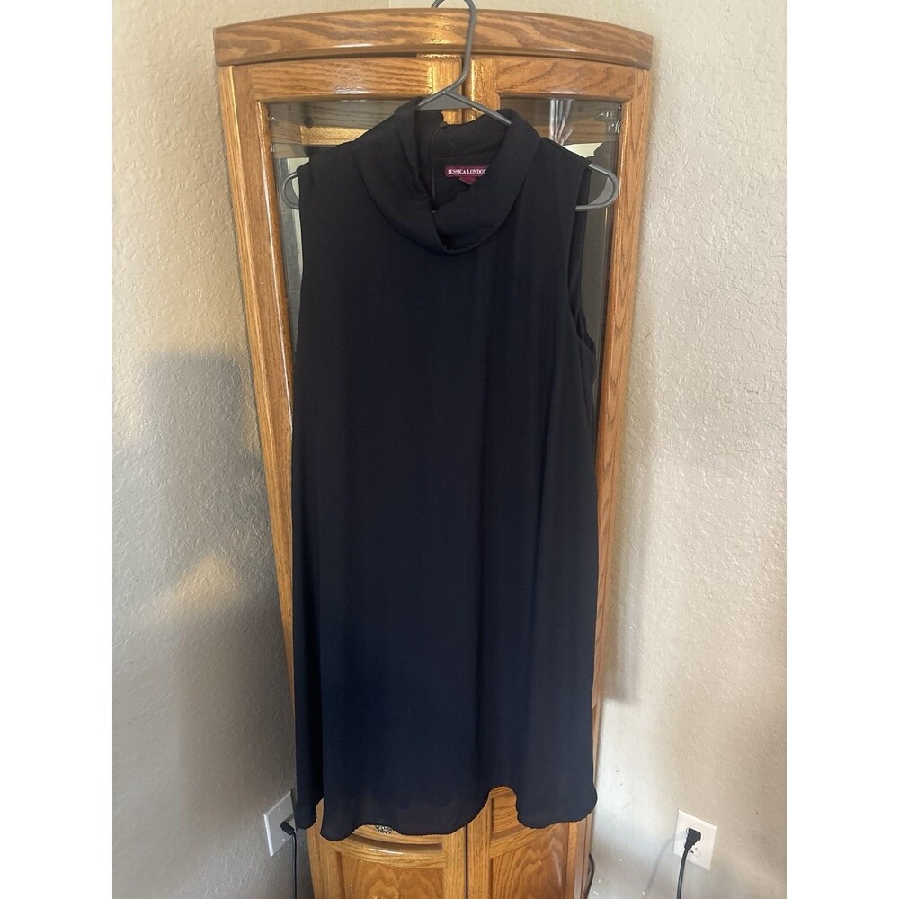 Jessica London Womens Black Sleeveless Shift Dress Size 16 Cowl Neck Midi
